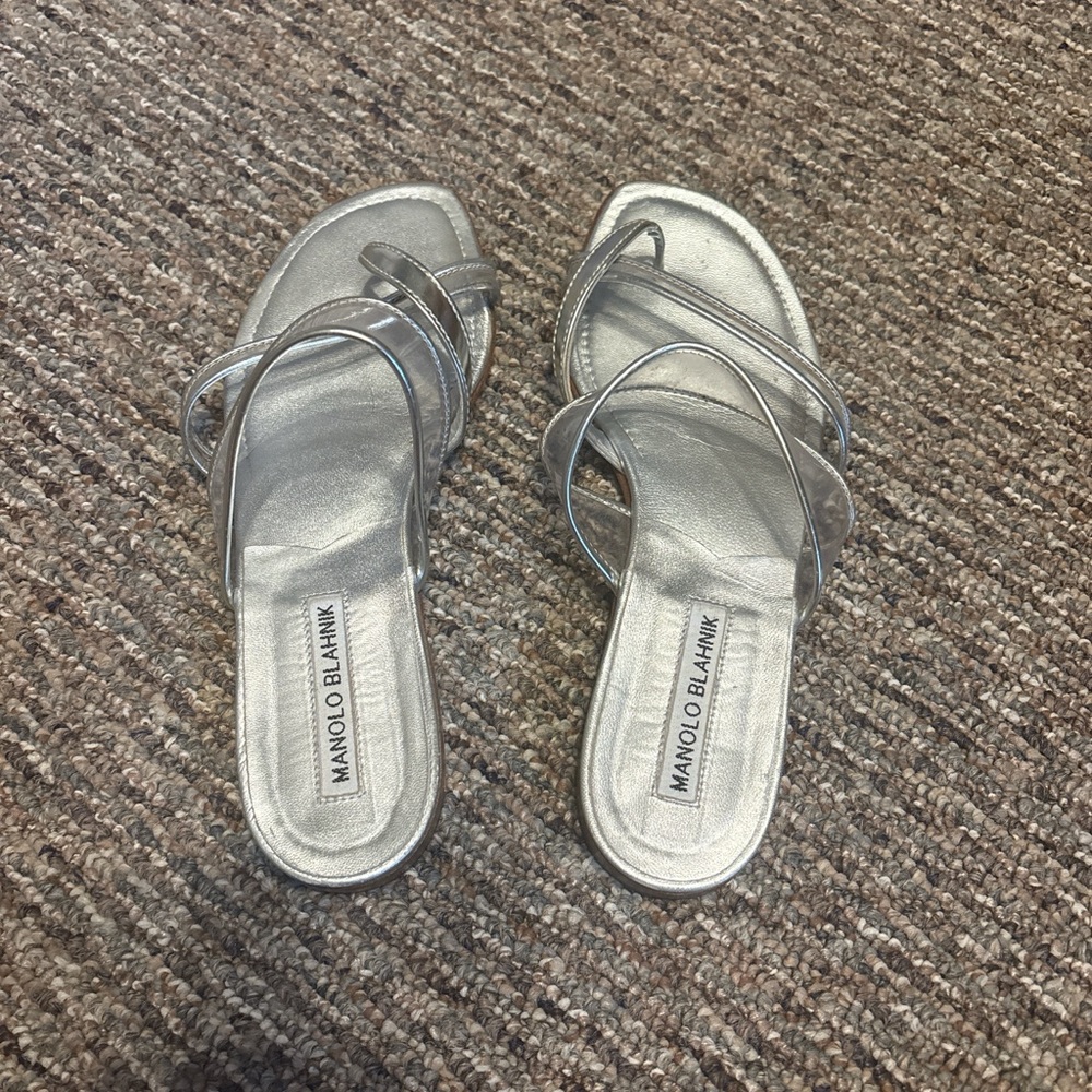 Manolo Blahnik Metallic Silver Sandals